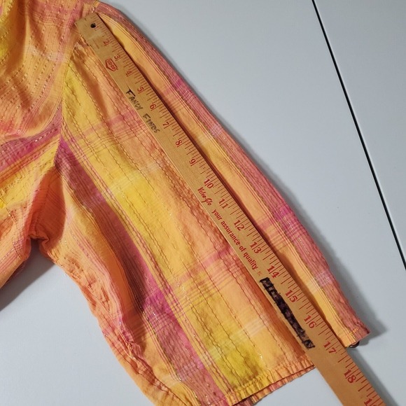 Catherines Women Metallic Plaid Henley Top 2X 3/4 Sleeve Pullover Lightweight - Picture 11 of 12